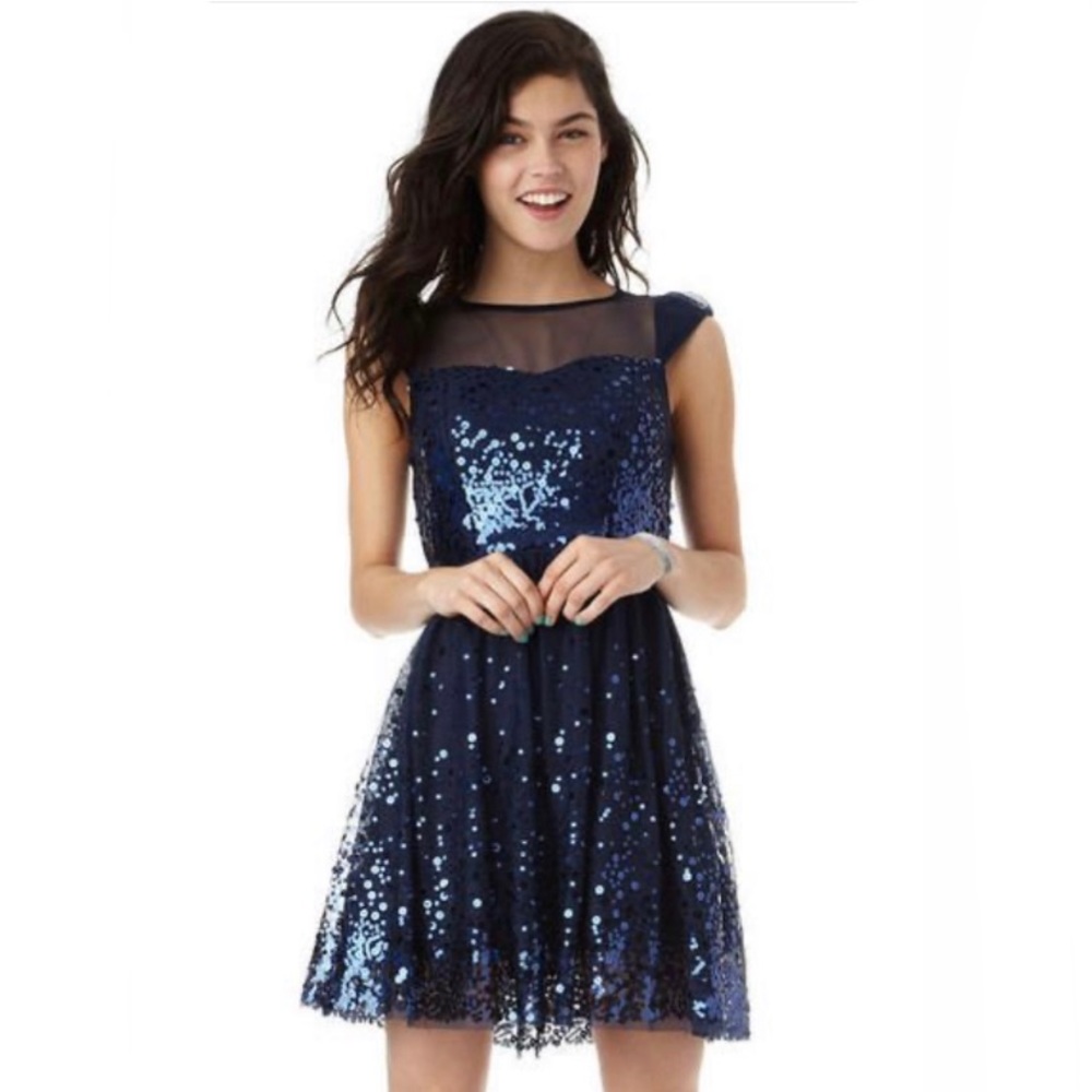 Blue Sequin dELiA*s Cap Sleeve Party Dress